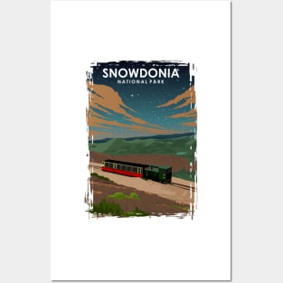 Snowdonia National Park Wales UK Travel Poster at Night Posters and Art